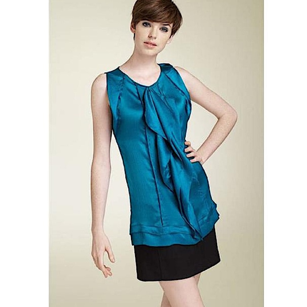 DVF Teal Ayla 100% Silk Sleeveless Blouse SZ 8